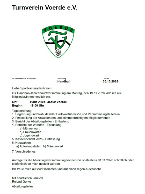 Einladung Jahreshauptversammlung 2026
